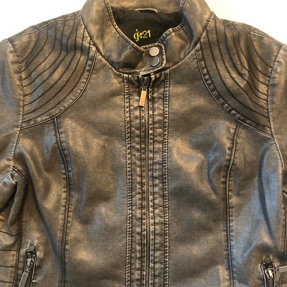 Grey faux leather jacket, Sz L - Picture 4 of 11